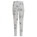 White And Black Spider Web Pattern Print High-Waisted Pocket Leggings