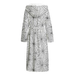 White And Black Spider Web Pattern Print Hooded Bathrobe