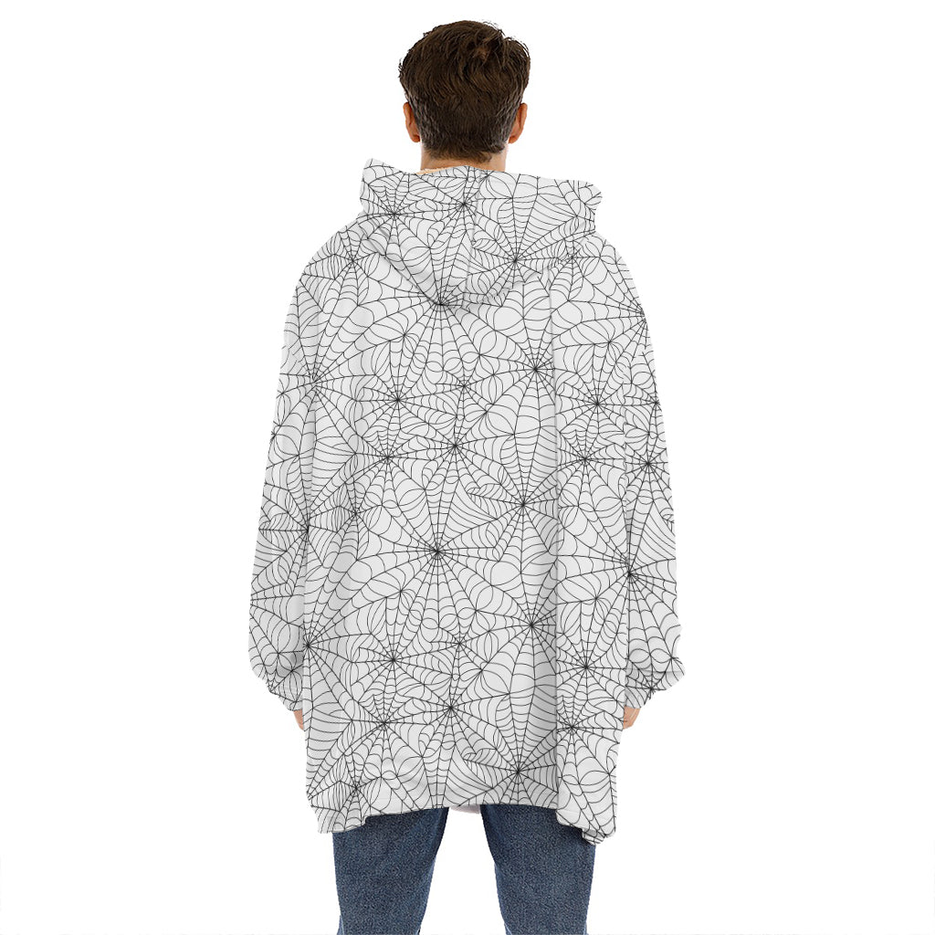 White And Black Spider Web Pattern Print Hoodie Blanket