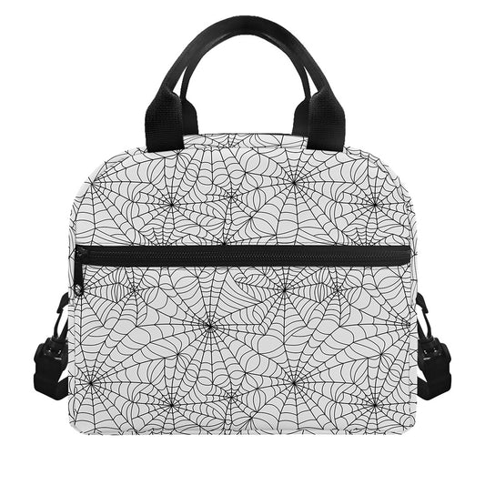 White And Black Spider Web Pattern Print Insulated Lunch Bag