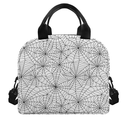 White And Black Spider Web Pattern Print Insulated Lunch Bag