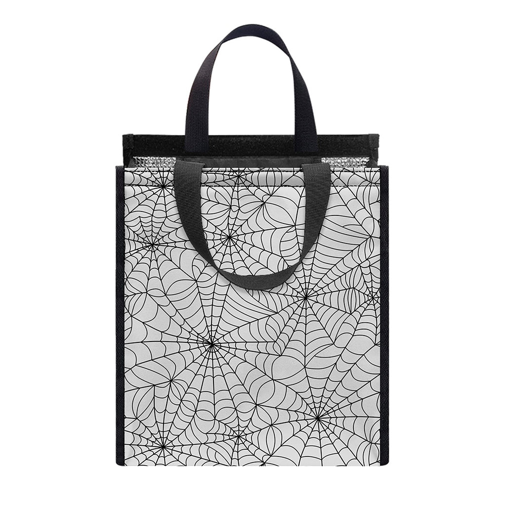 White And Black Spider Web Pattern Print Insulated Lunch Tote