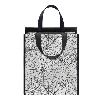 White And Black Spider Web Pattern Print Insulated Lunch Tote