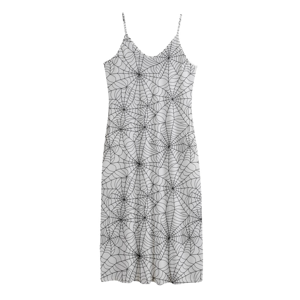 White And Black Spider Web Pattern Print Jersey Midi Cami Dress