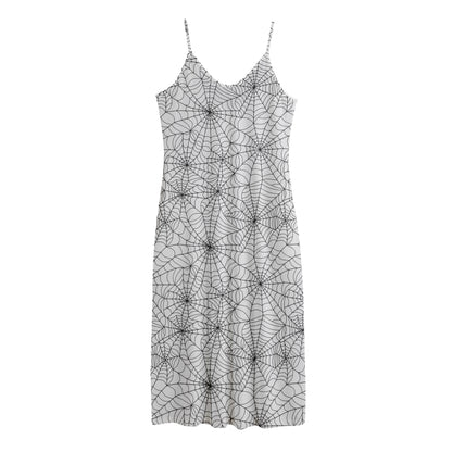 White And Black Spider Web Pattern Print Jersey Midi Cami Dress