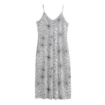 White And Black Spider Web Pattern Print Jersey Midi Cami Dress