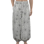 White And Black Spider Web Pattern Print Lantern Pants