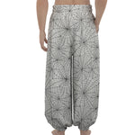 White And Black Spider Web Pattern Print Lantern Pants