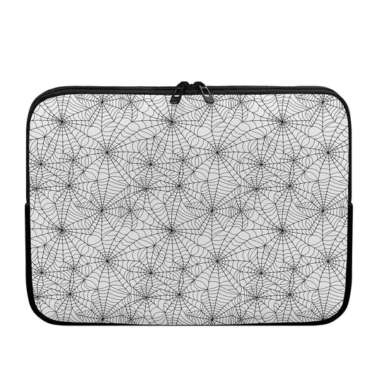 White And Black Spider Web Pattern Print Laptop Sleeve