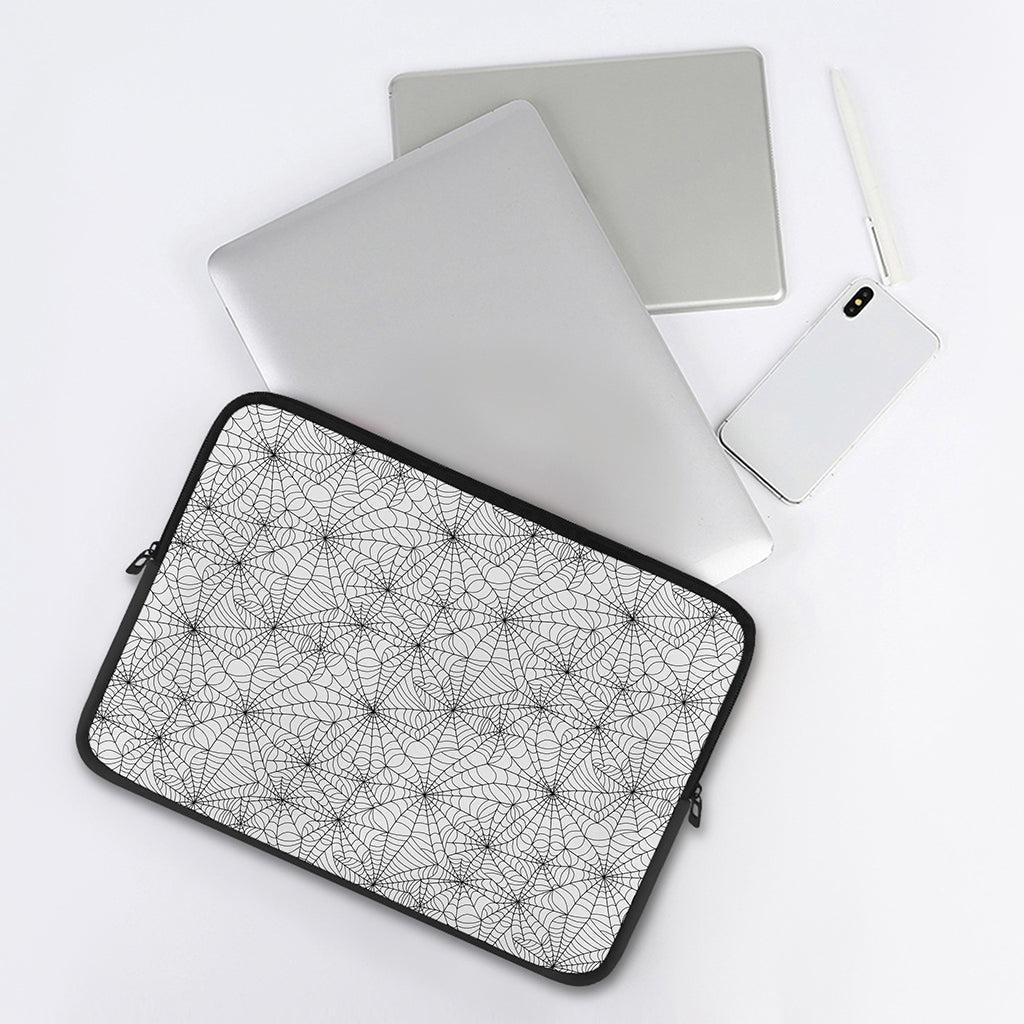 White And Black Spider Web Pattern Print Laptop Sleeve