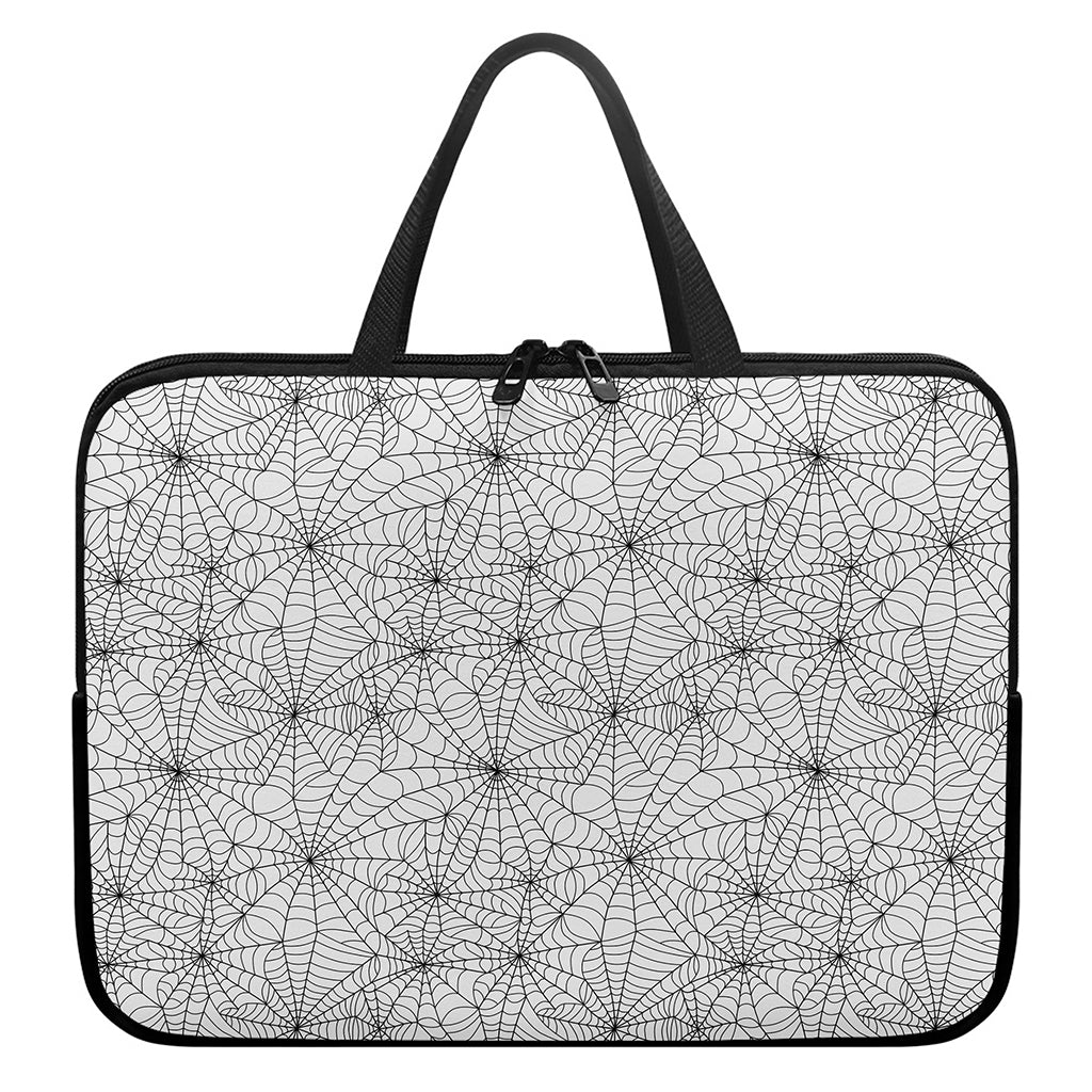 White And Black Spider Web Pattern Print Laptop Sleeve With Handle