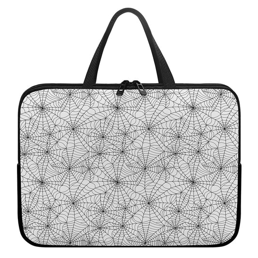 White And Black Spider Web Pattern Print Laptop Sleeve With Handle