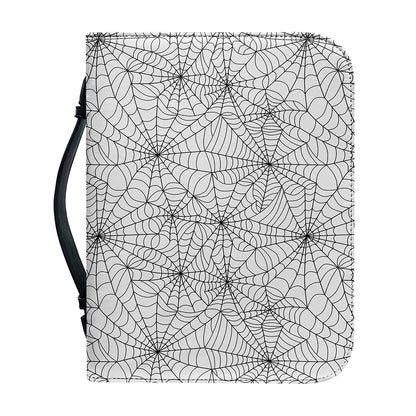 White And Black Spider Web Pattern Print Leather Bible Cover
