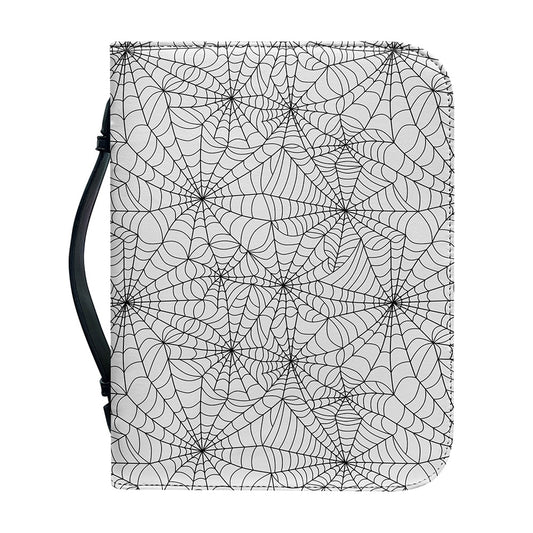 White And Black Spider Web Pattern Print Leather Bible Cover