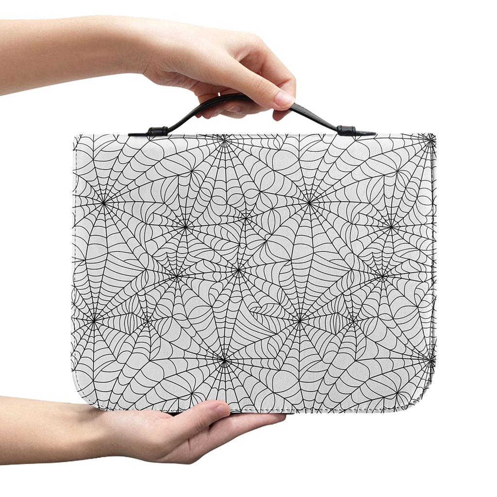 White And Black Spider Web Pattern Print Leather Bible Cover