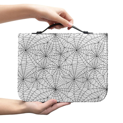 White And Black Spider Web Pattern Print Leather Bible Cover