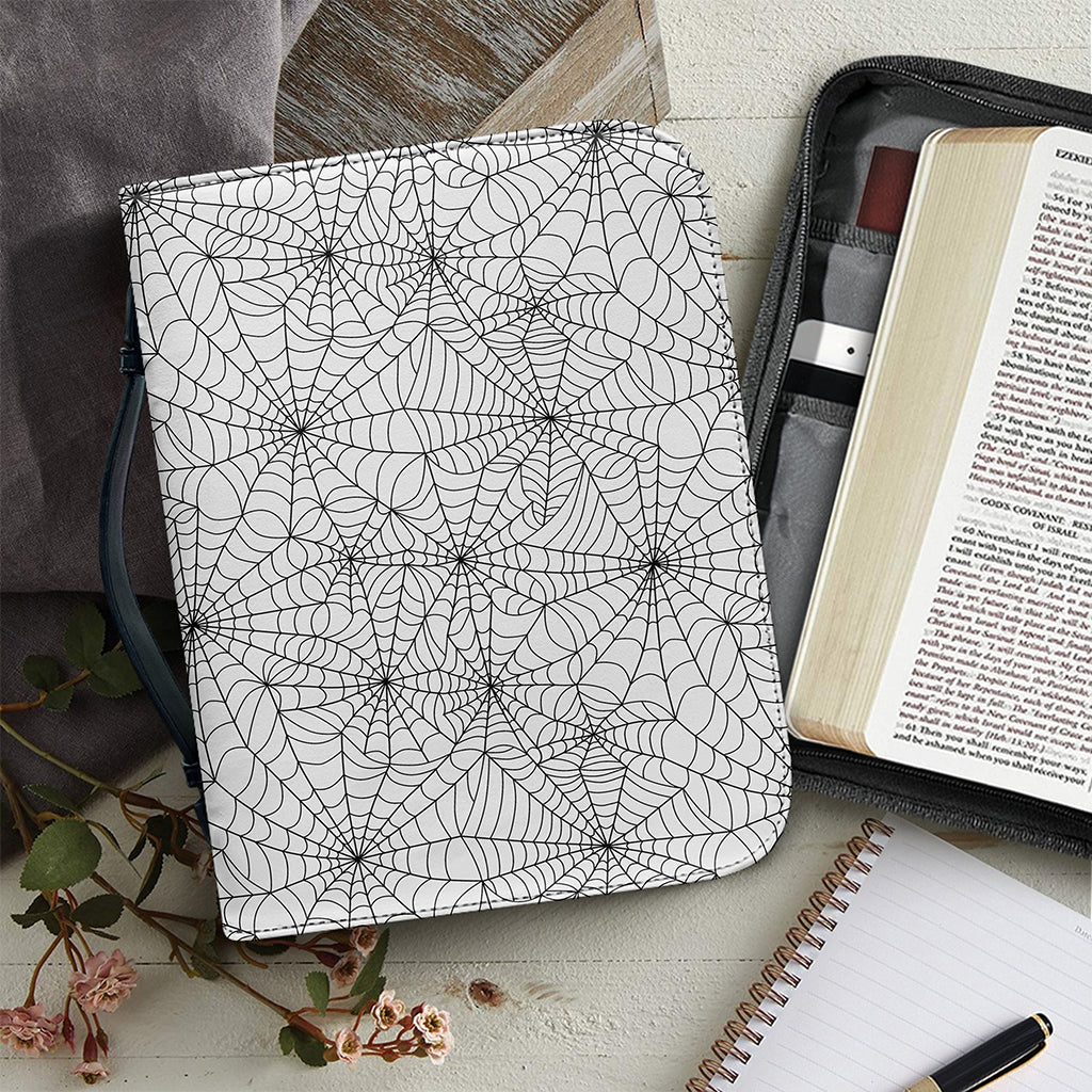 White And Black Spider Web Pattern Print Leather Bible Cover