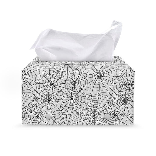 White And Black Spider Web Pattern Print Leather Tissue Box Cover