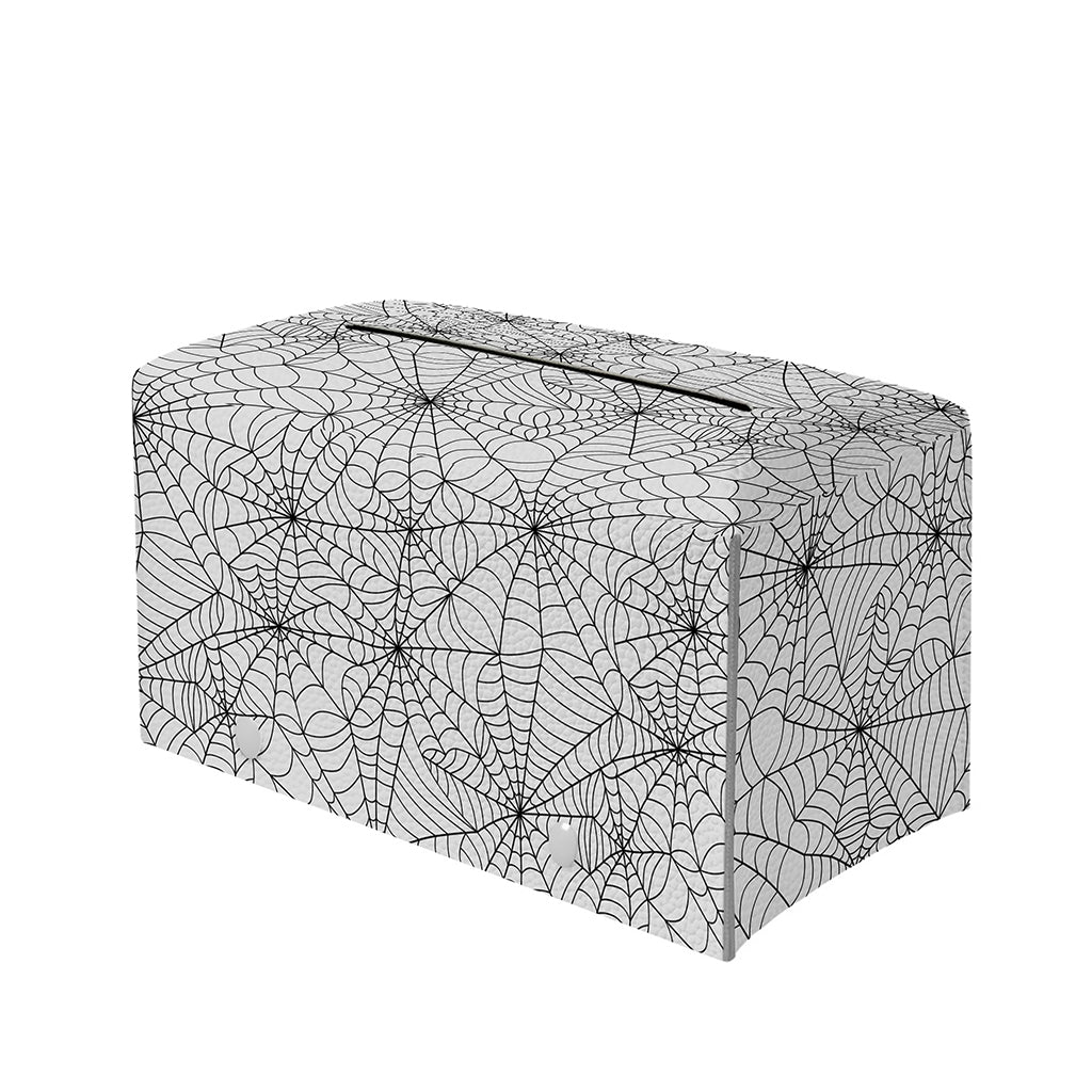 White And Black Spider Web Pattern Print Leather Tissue Box Cover