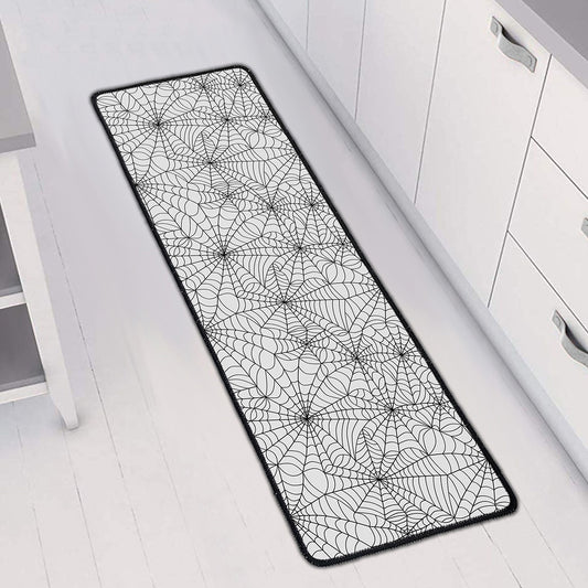 White And Black Spider Web Pattern Print Long Kitchen Mat