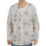 White And Black Spider Web Pattern Print Long Sleeve Baseball Jersey