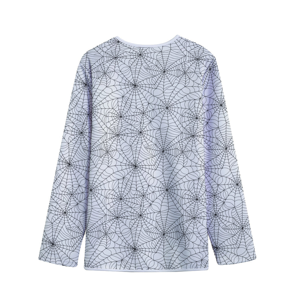 White And Black Spider Web Pattern Print Long Sleeve Short Coat