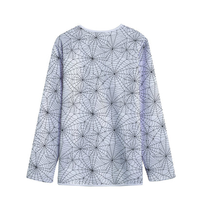 White And Black Spider Web Pattern Print Long Sleeve Short Coat