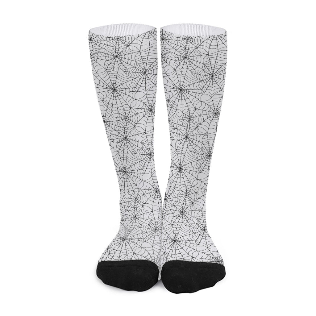 White And Black Spider Web Pattern Print Long Socks