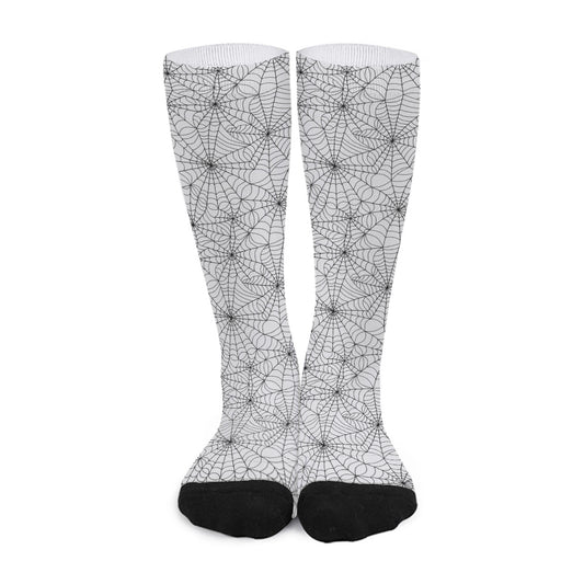 White And Black Spider Web Pattern Print Long Socks