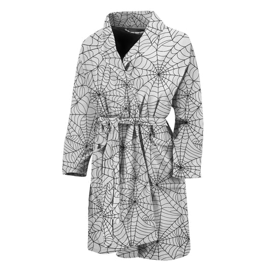 White And Black Spider Web Pattern Print Men's Bathrobe
