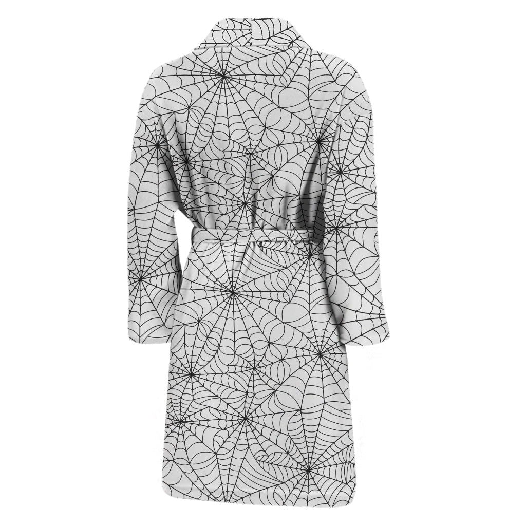 White And Black Spider Web Pattern Print Men's Bathrobe