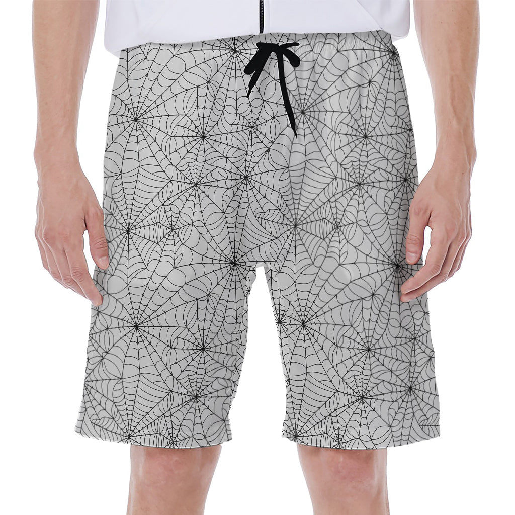 White And Black Spider Web Pattern Print Men's Beach Shorts