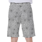 White And Black Spider Web Pattern Print Men's Beach Shorts