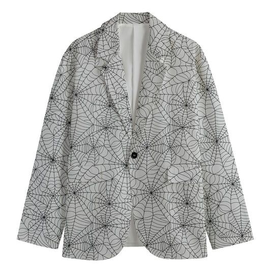White And Black Spider Web Pattern Print Men's Blazer
