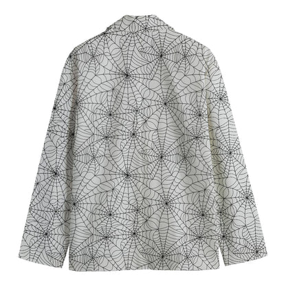 White And Black Spider Web Pattern Print Men's Blazer