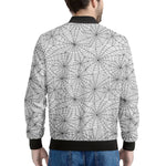 White And Black Spider Web Pattern Print Men's Bomber Jacket