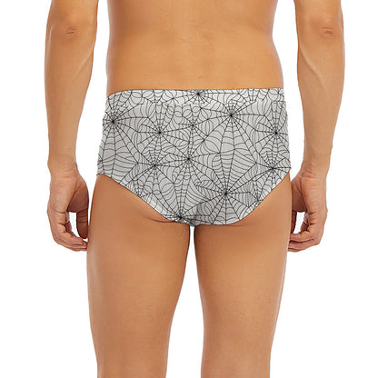 White And Black Spider Web Pattern Print Men's Briefs