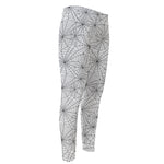 White And Black Spider Web Pattern Print Men's Compression Pants