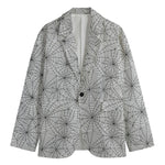 White And Black Spider Web Pattern Print Men's Cotton Blazer