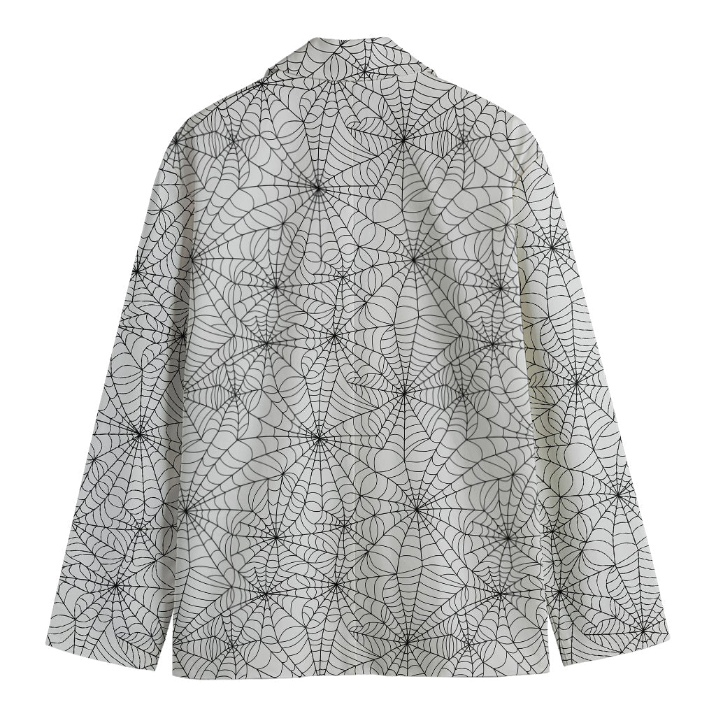 White And Black Spider Web Pattern Print Men's Cotton Blazer