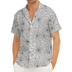 White And Black Spider Web Pattern Print Men's Deep V-Neck Shirt