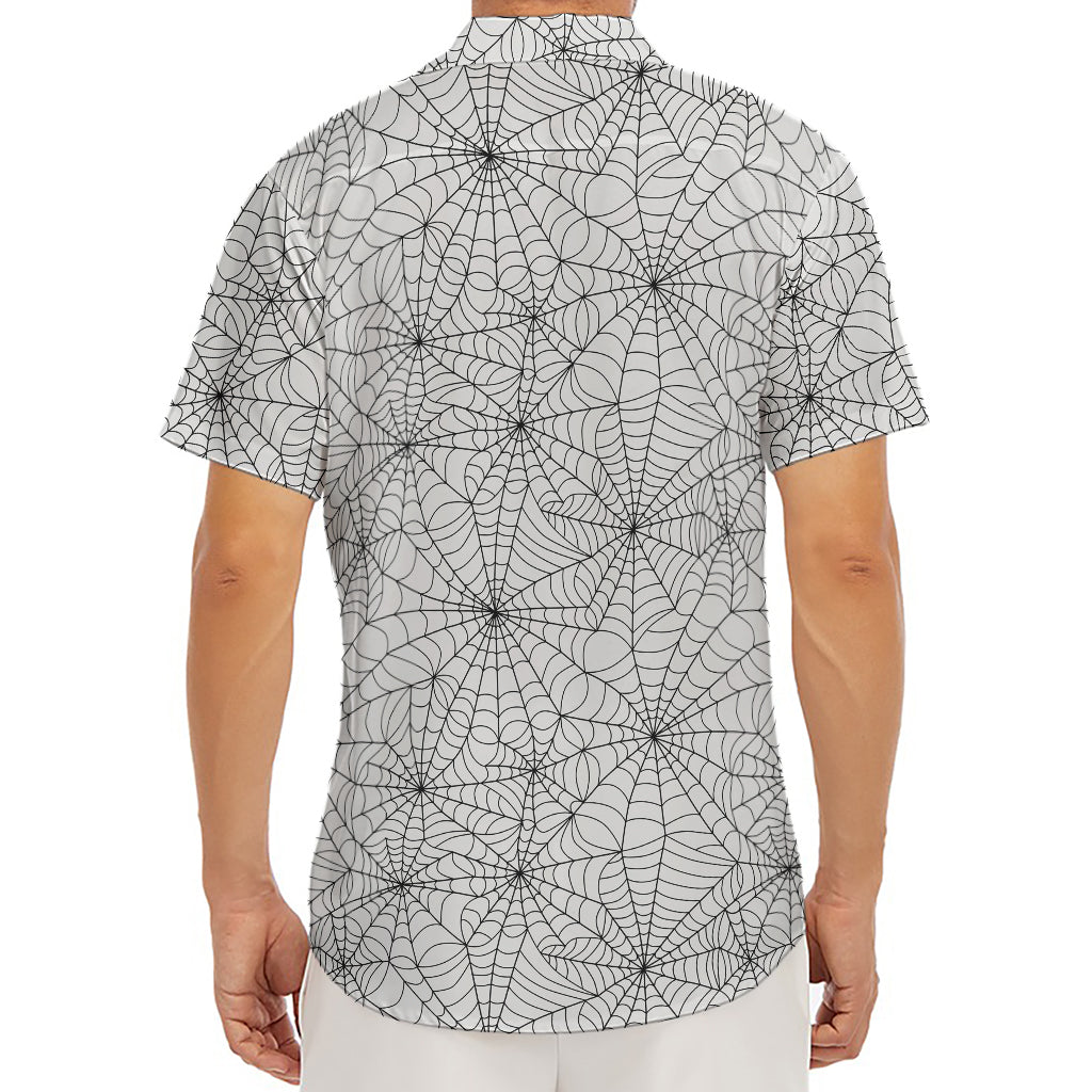White And Black Spider Web Pattern Print Men's Deep V-Neck Shirt