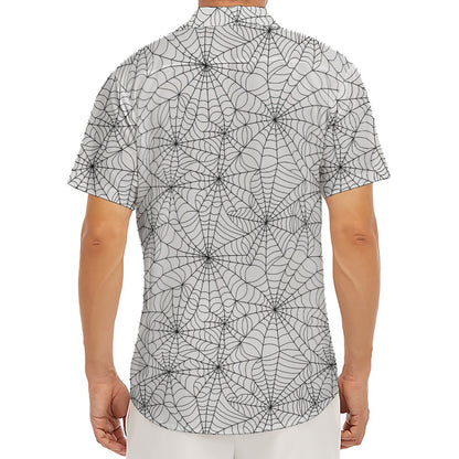 White And Black Spider Web Pattern Print Men's Deep V-Neck Shirt