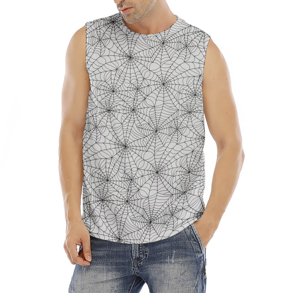 White And Black Spider Web Pattern Print Men's Fitness Tank Top