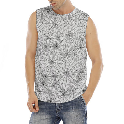 White And Black Spider Web Pattern Print Men's Fitness Tank Top