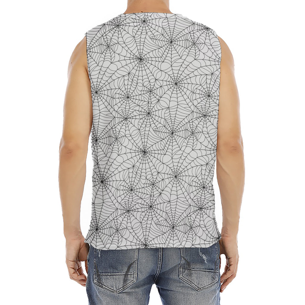 White And Black Spider Web Pattern Print Men's Fitness Tank Top