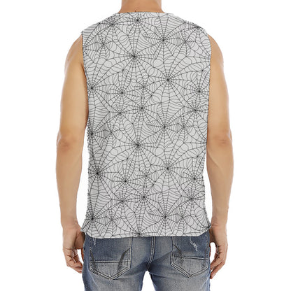 White And Black Spider Web Pattern Print Men's Fitness Tank Top