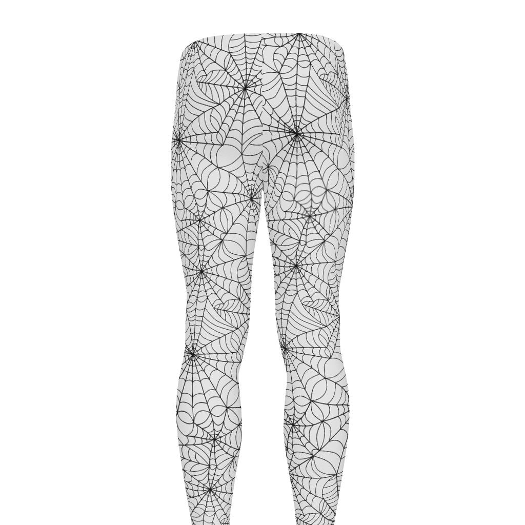 White And Black Spider Web Pattern Print Men's leggings
