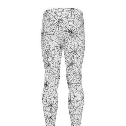 White And Black Spider Web Pattern Print Men's leggings