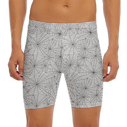 White And Black Spider Web Pattern Print Men's Long Boxer Briefs